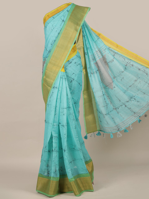 

Pothys Blue Dyed Linen Blend Saree