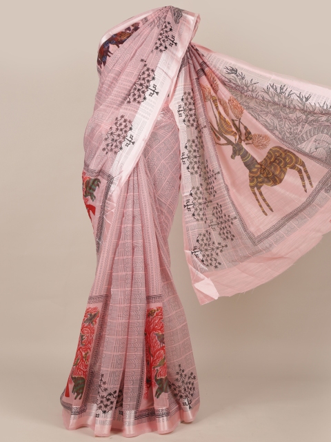 

Pothys Pink Printed Linen Blend Saree