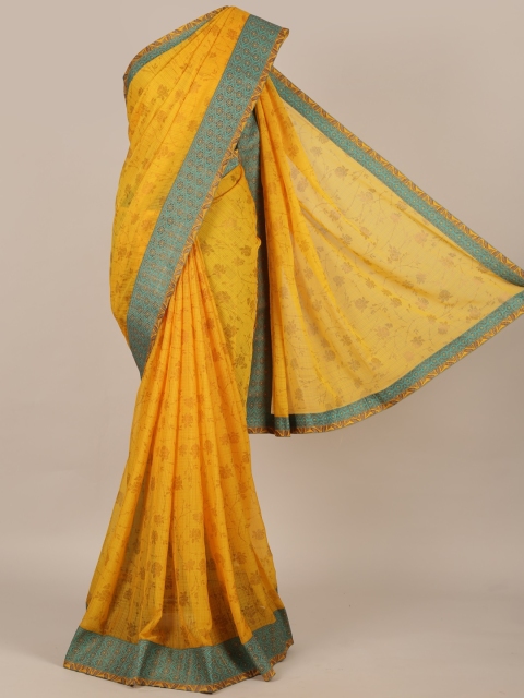 

Pothys Yellow & Green Poly Georgette Printed Saree