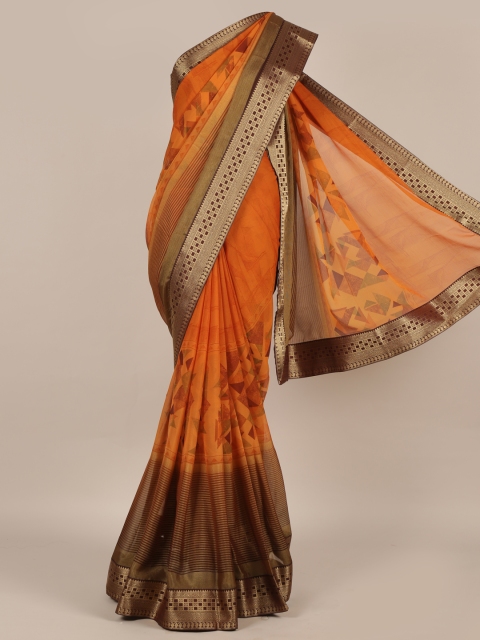 

Pothys Orange Printed Poly Georgette Saree