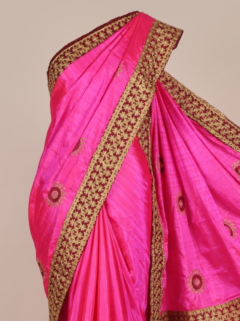 

Pothys Pink Embroidered Art Silk Saree