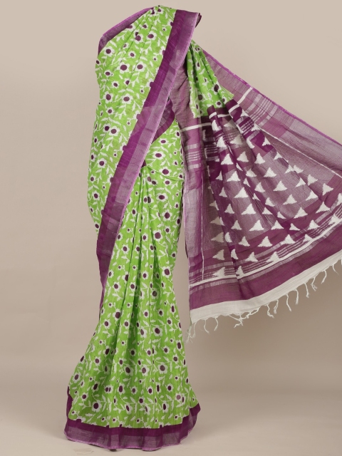 

Pothys Green Printed Linen Blend Saree