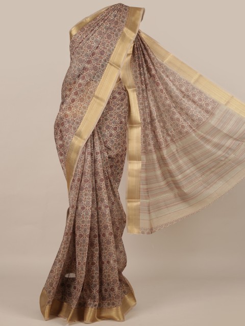 

Pothys Cream-Coloured & Brown Linen Blend Printed Saree