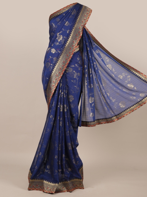 

Pothys Blue & Gold-Coloured Poly Chiffon Printed Saree