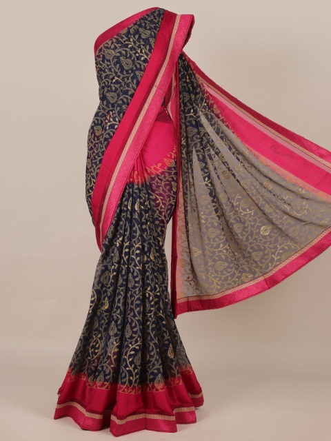 

Pothys Navy Blue Printed Poly Georgette Saree