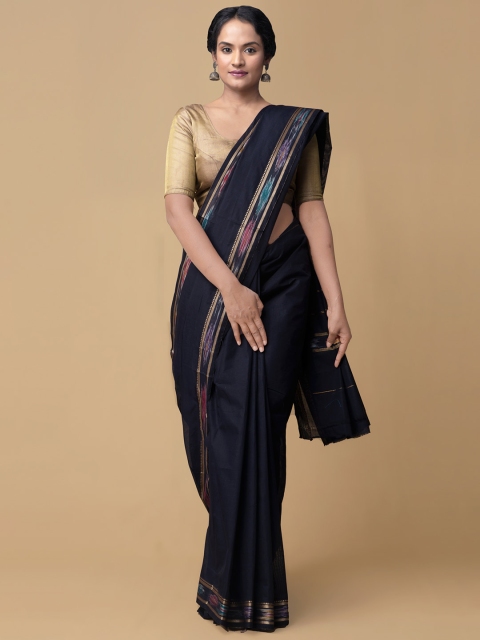 

Unnati Silks Navy Blue Pure Cotton Solid Handloom Kanjeevaram Saree
