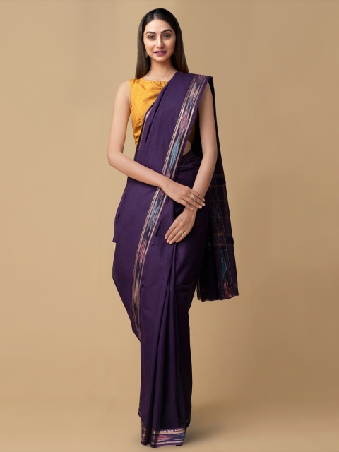 

Unnati Silks Purple & Pink Pure Cotton Solid Kanjeevaram Saree