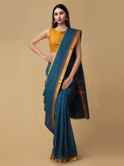 

Unnati Silks Blue Pure Cotton Solid Venkatgiri Saree