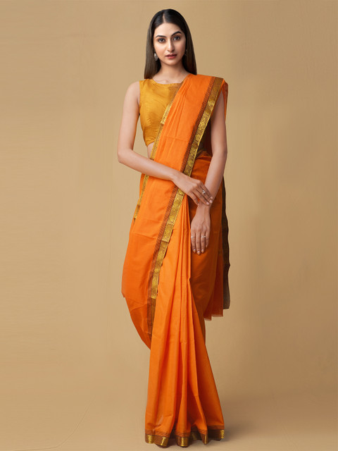

Unnati Silks Orange Pure Cotton Solid Venkatgiri Saree