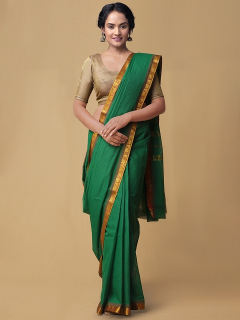 

Unnati Silks Green Pure Cotton Solid Venkatgiri Saree