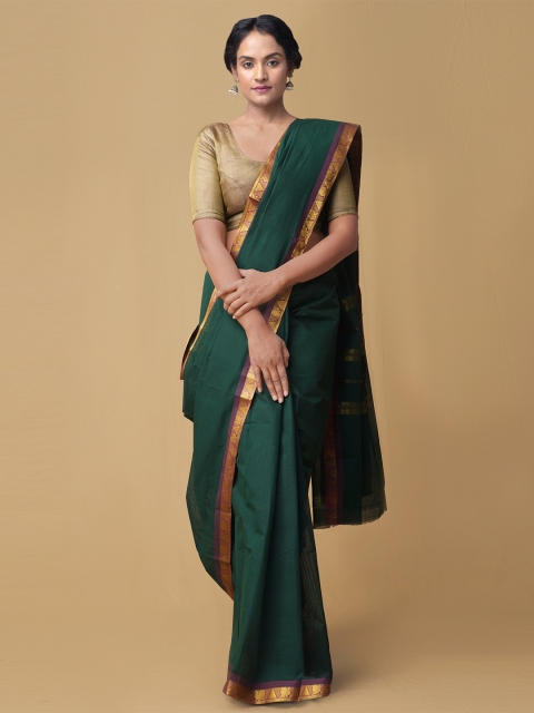 

Unnati Silks Green Pure Cotton Solid Venkatgiri Saree