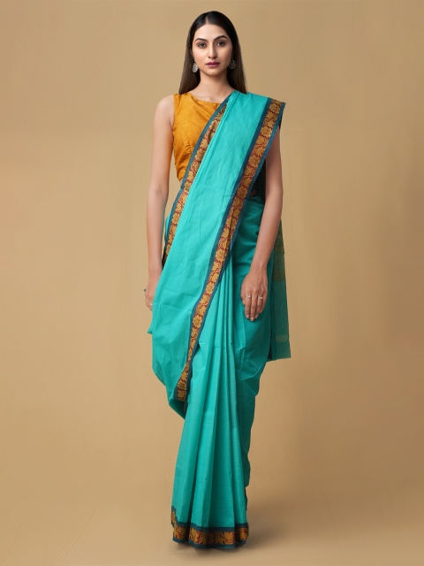 

Unnati Silks Sea Green Pure Cotton Printed Kanjeevaram Saree