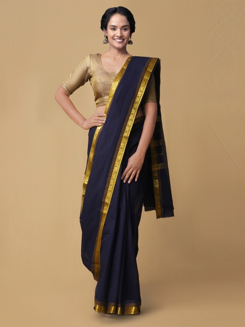 

Unnati Silks Navy Blue Pure Cotton Solid Venkatgiri Handcrafted Cotton Saree