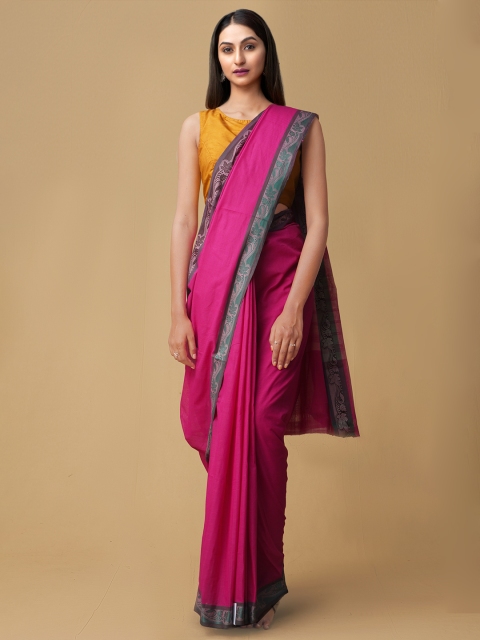 

Unnati Silks Pink Pure Cotton Solid Kanjeevaram Saree