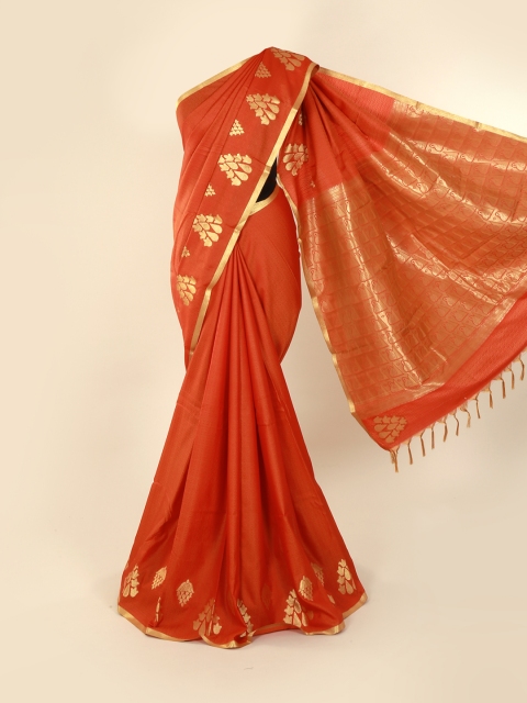 

Pothys Orange Solid Art Silk Saree