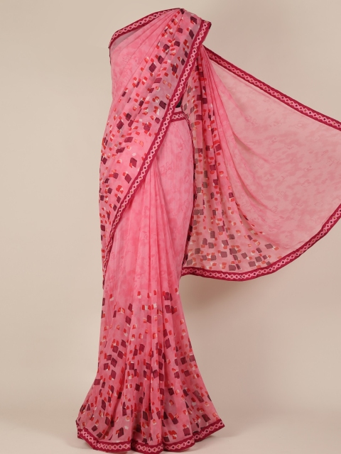 

Pothys Pink & Maroon Poly Georgette Printed Saree