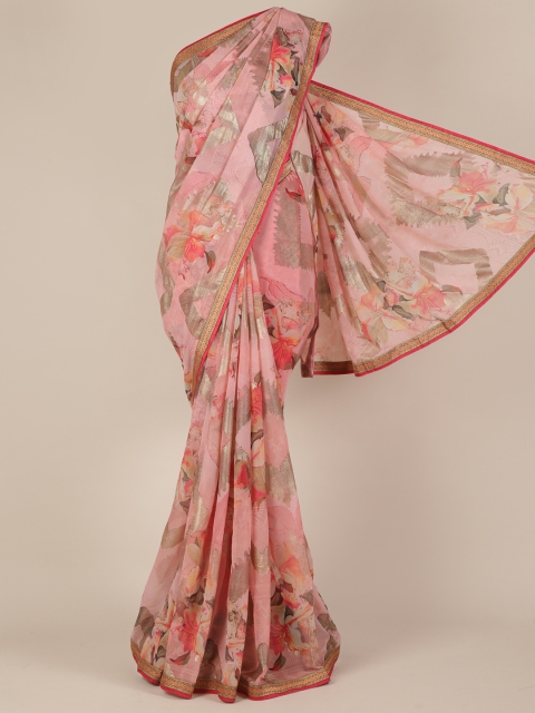 

Pothys Pink Printed Poly Georgette Saree