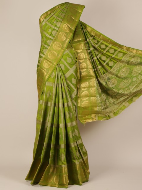 

Pothys Olive Green & Gold-Toned Jute Silk Woven Design Saree