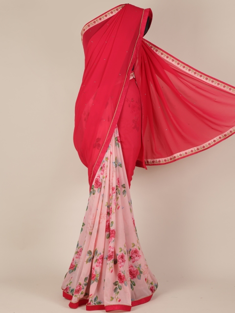 

Pothys Pink Floral Printed Poly Georgette Saree