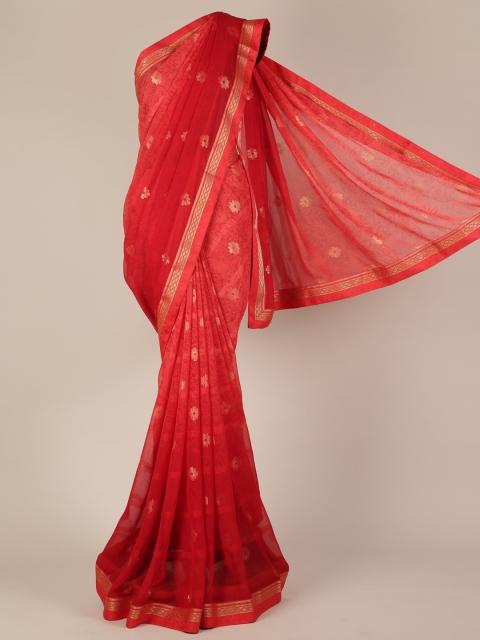 

Pothys Red & Gold-Toned Poly Georgette Printed Saree