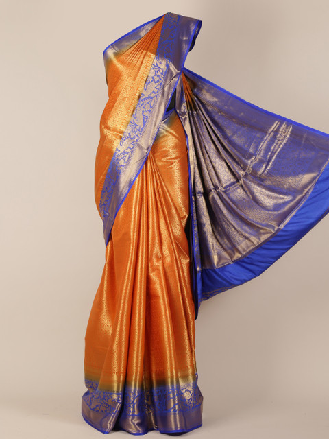 

Pothys Orange & Blue Jute Silk Woven Design Saree