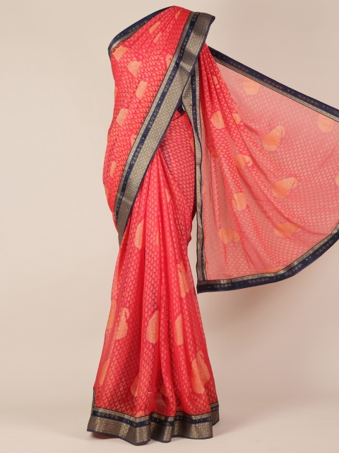 

Pothys Peach-Coloured Printed Poly Georgette Saree