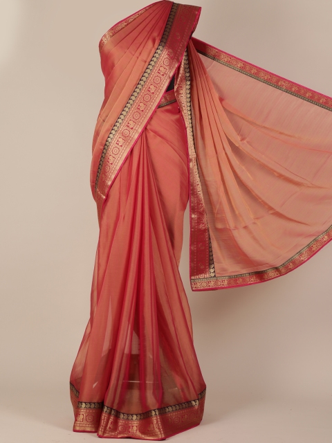

Pothys Peach-Coloured Solid Poly Georgette Saree