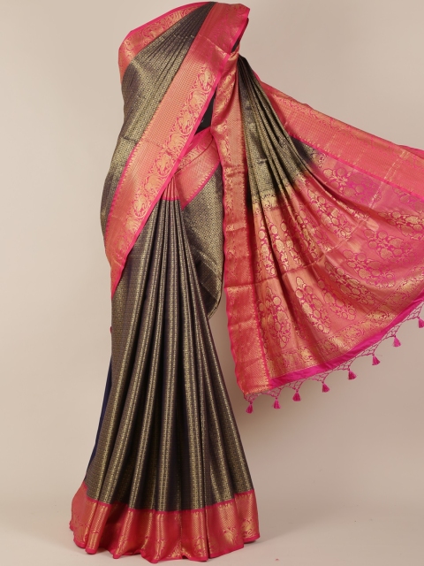 

Pothys Navy Blue & Pink Jute Silk Printed Saree