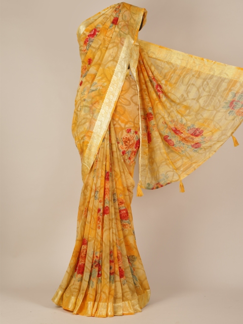

Pothys Orange Printed Poly Georgette Saree