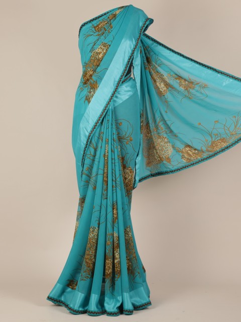 

Pothys Blue & Yellow Poly Georgette Printed Saree
