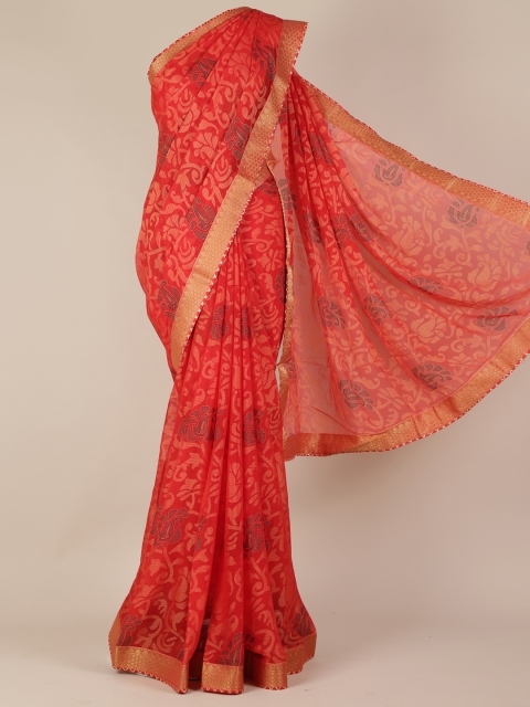 

Pothys Red Woven Design Poly Georgette Saree