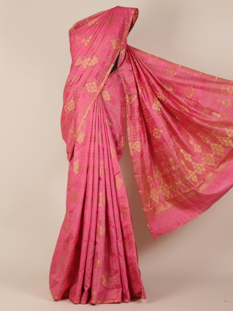

Pothys Pink & Gold-Toned Jute Silk Printed Saree