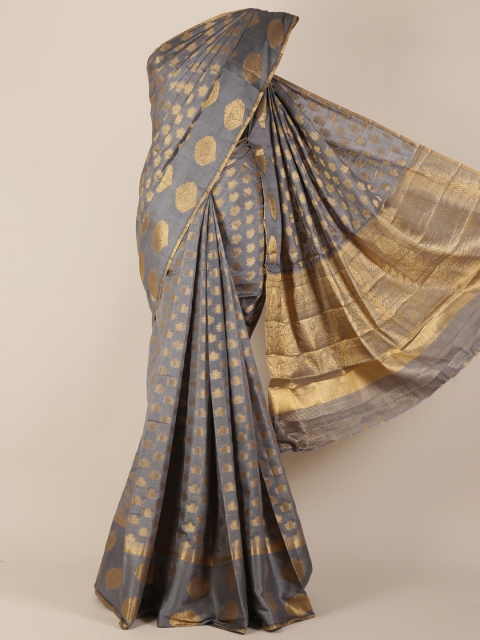 

Pothys Grey & Gold-Toned Jute Silk Printed Saree