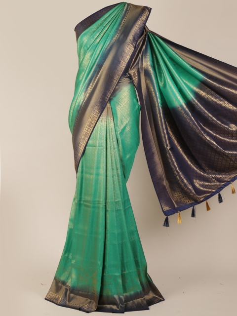 

Pothys Green & Navy Blue Jute Silk Woven Design Saree