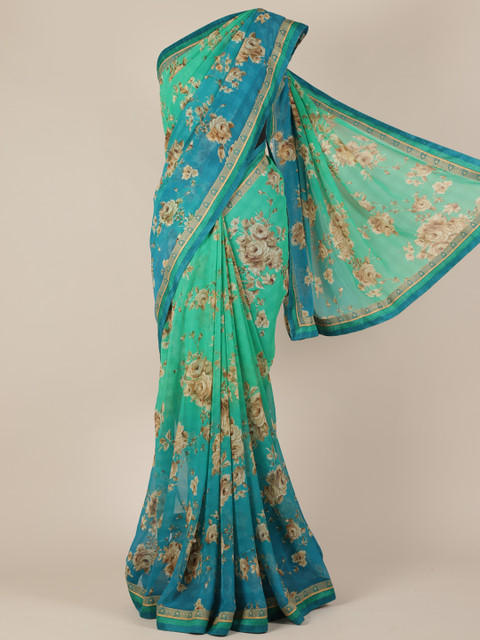 

Pothys Green Printed Poly Georgette Saree