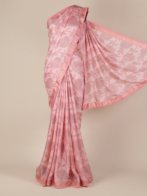 

Pothys Pink & Gold-Toned Poly Georgette Printed Saree