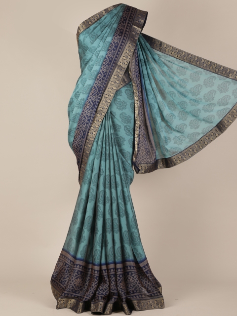 

Pothys Blue Printed Poly Georgette Saree