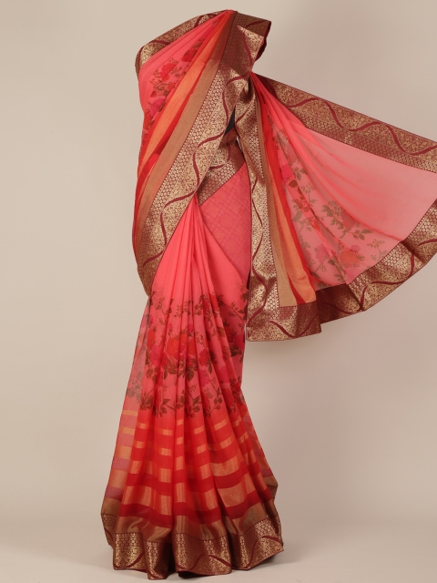 

Pothys Pink & Gold-Toned Poly Georgette Printed Saree