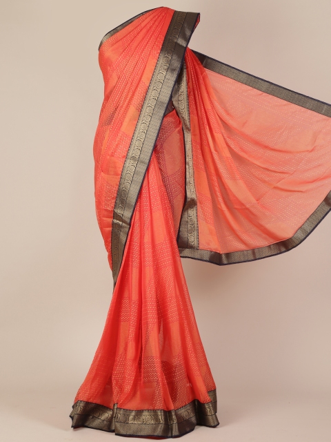 

Pothys Orange Striped Poly Georgette Saree