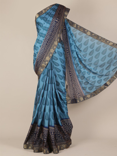 

Pothys Blue Printed Poly Georgette Saree