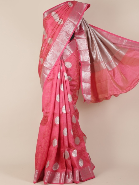 

Pothys Peach-Coloured Woven Design Jute Silk Saree