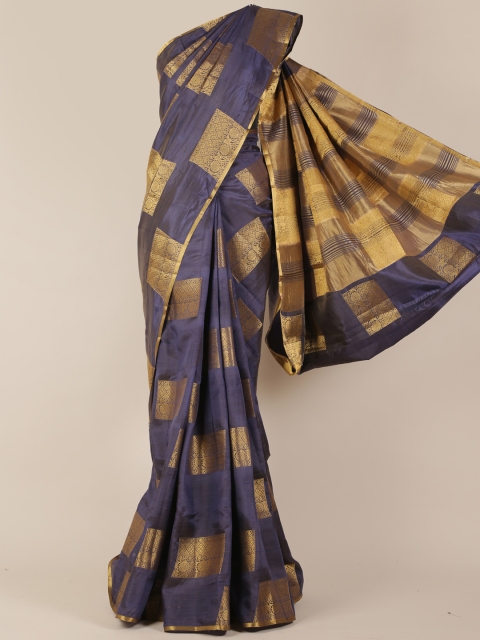 

Pothys Blue & Gold-Toned Jute Silk Woven Design Saree
