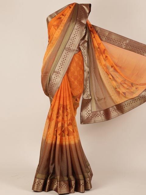 

Pothys Orange & Gold-Toned Poly Georgette Printed Saree