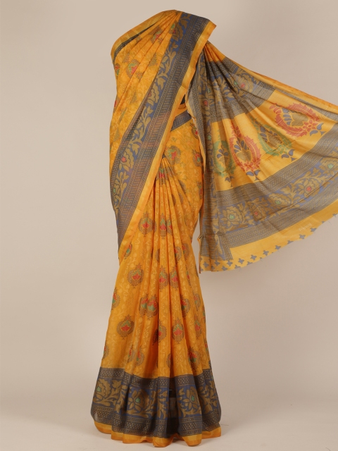 

Pothys Mustard Printed Poly Georgette Saree