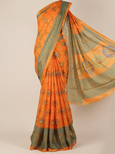 

Pothys Orange & Green Poly Georgette Printed Saree