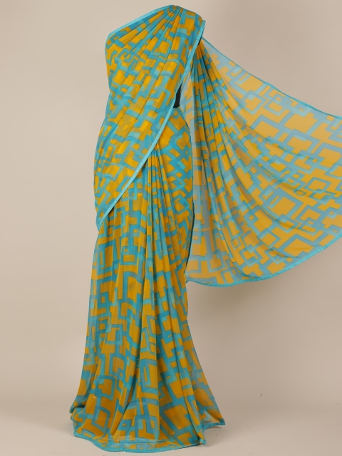 

Pothys Yellow & Turquoise Blue Poly Georgette Printed Saree