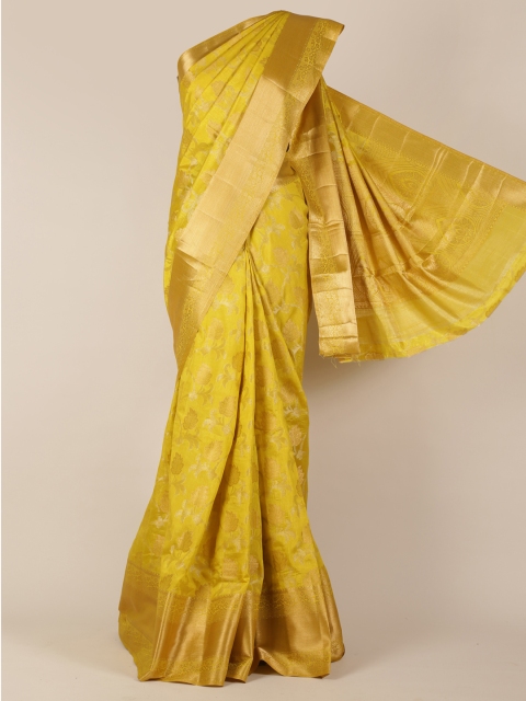 

Pothys Yellow Solid Jute Silk Saree