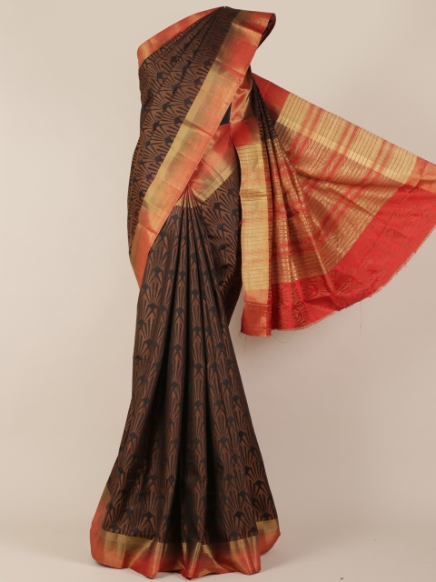 

Pothys Black & Orange Jute Silk Woven Design Saree