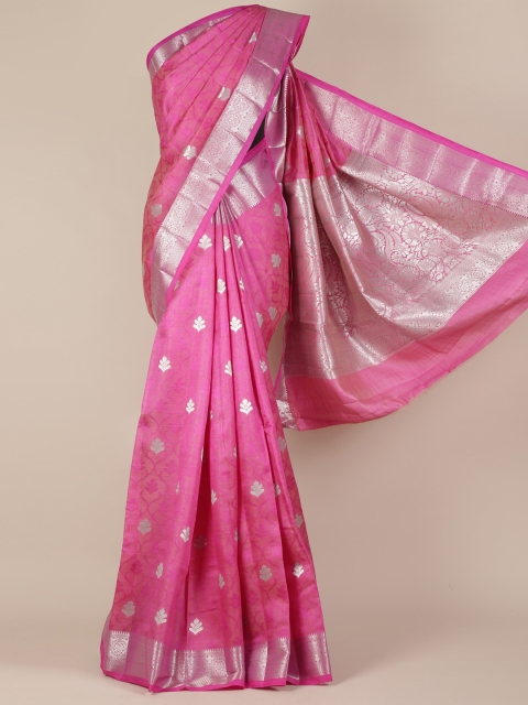 

Pothys Pink & Silver-Toned Jute Silk Woven Design Saree