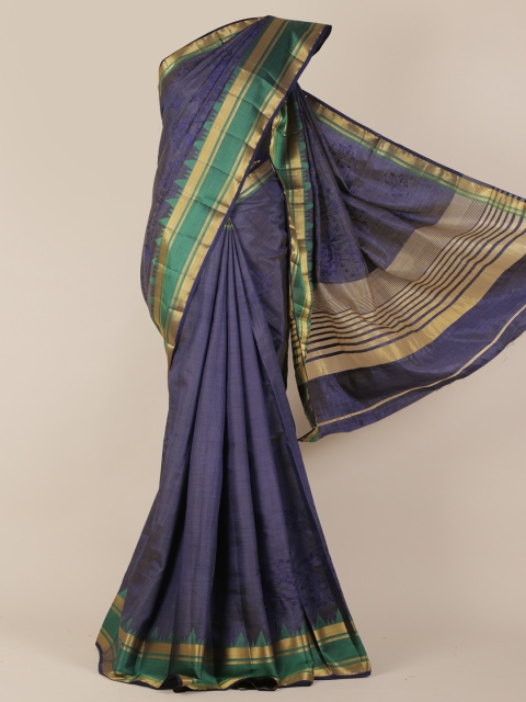 

Pothys Blue & Green Jute Silk Solid Saree